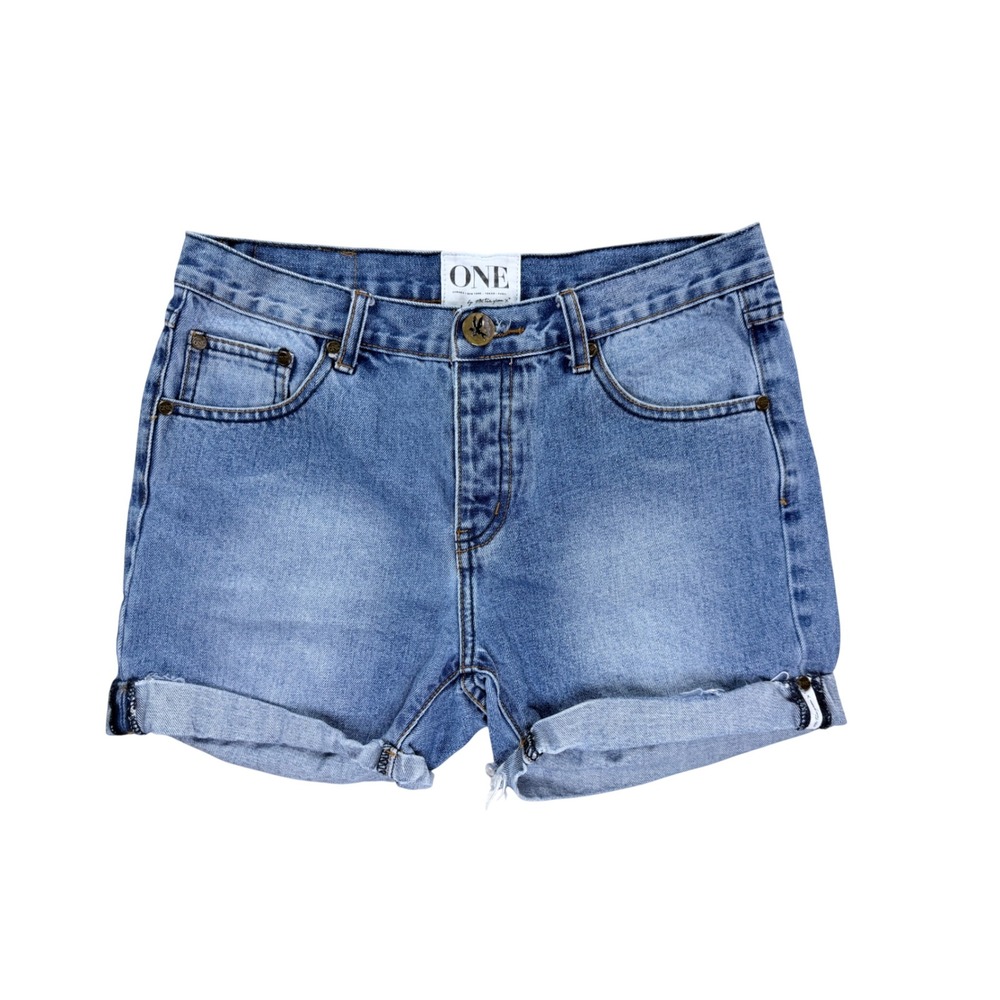 ONE Denim by One Teaspoon Shorts Womens 26 Blue Cuffed Button Fly High Rise